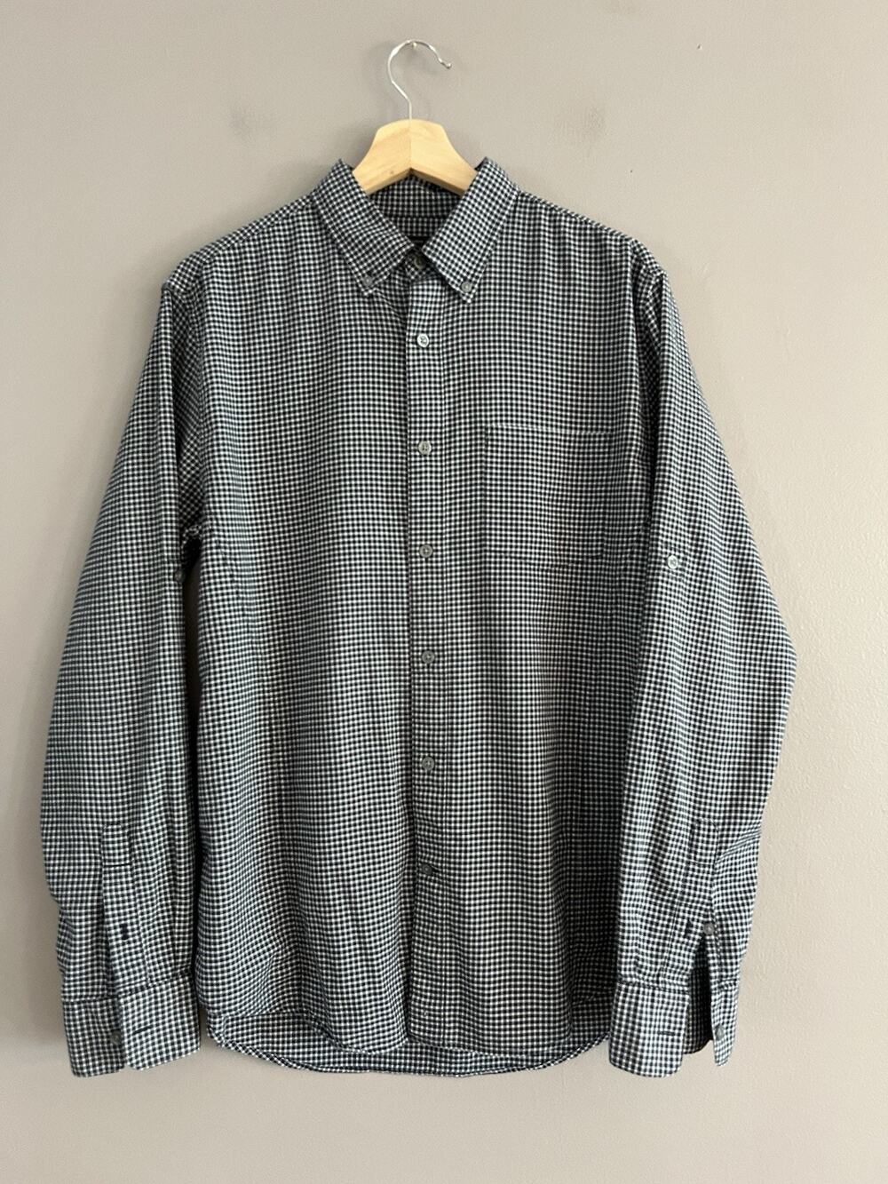 John Varvatos USA Shirt Mens M Roll Up Long Sleeve Plaid Button Up 100% Cotton